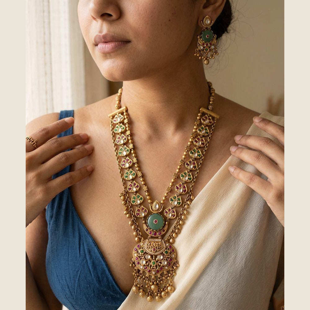 Jewel Addiction Premium Pota Stone And Pearl Long Necklace Set