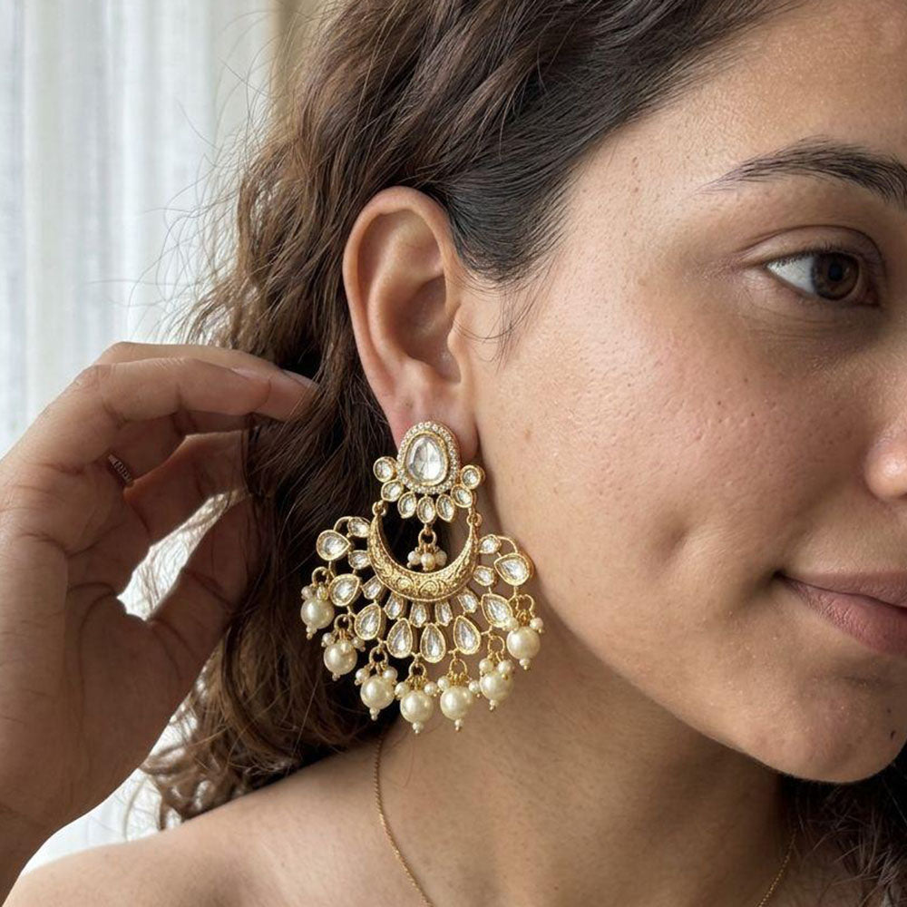 Jewel Addiction Elegant Kundan Stone Pearl And Beads Designer Dangler Earrings