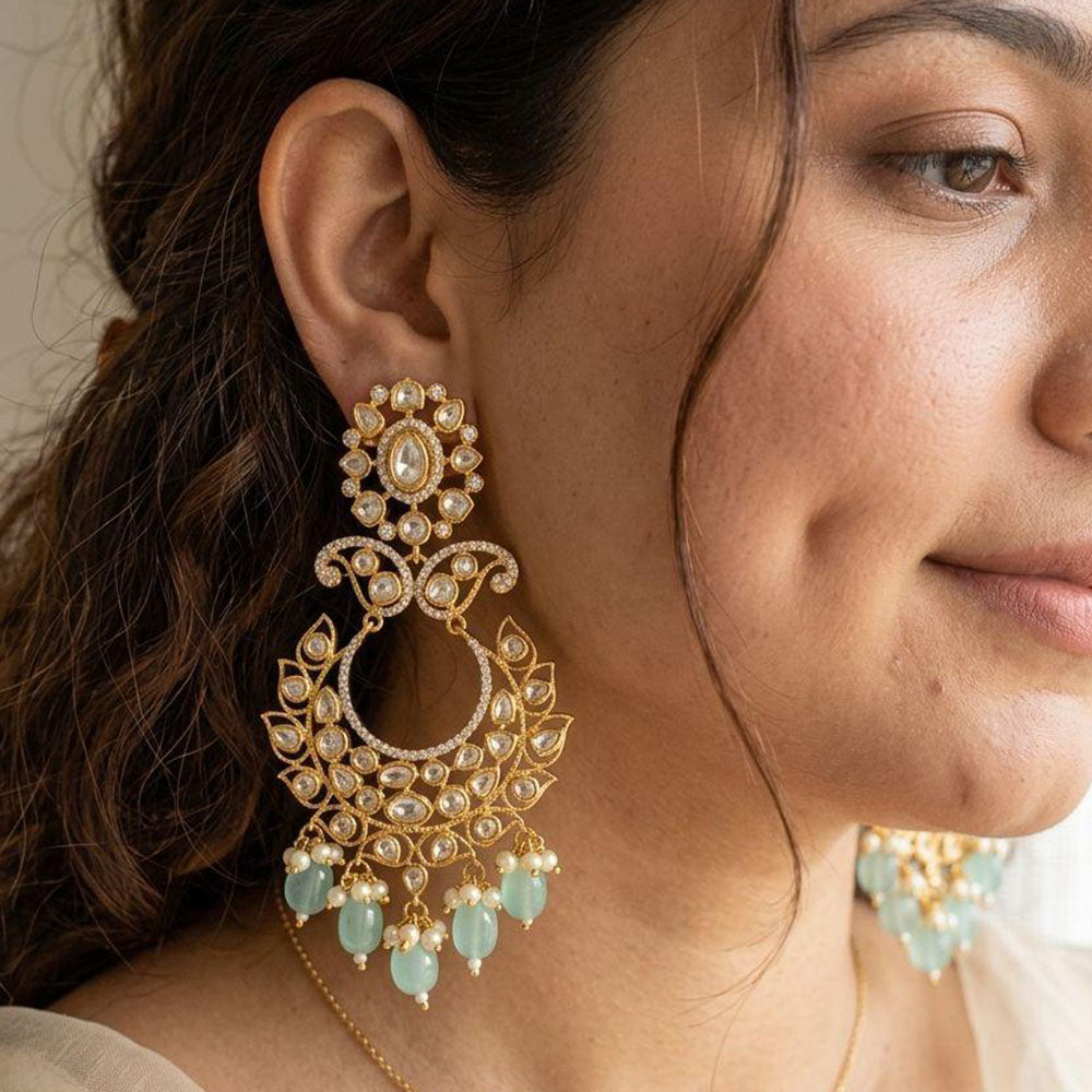 Jewel Addiction Elegant Kundan Stone Pearl And Beads Designer Dangler Earrings