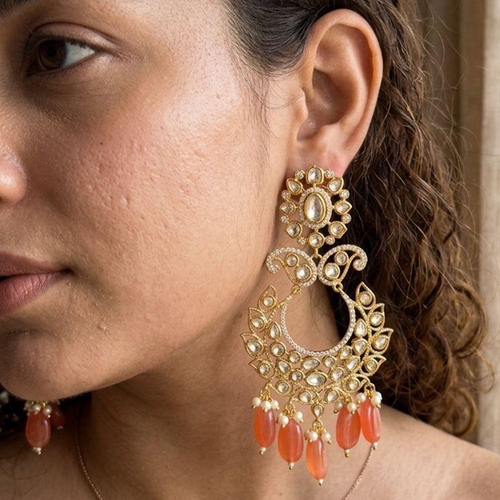 Jewel Addiction Elegant Kundan Stone Pearl And Beads Designer Dangler Earrings