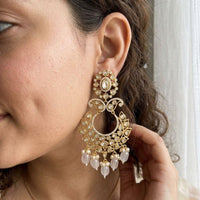 Jewel Addiction Elegant Kundan Stone Pearl And Beads Designer Dangler Earrings