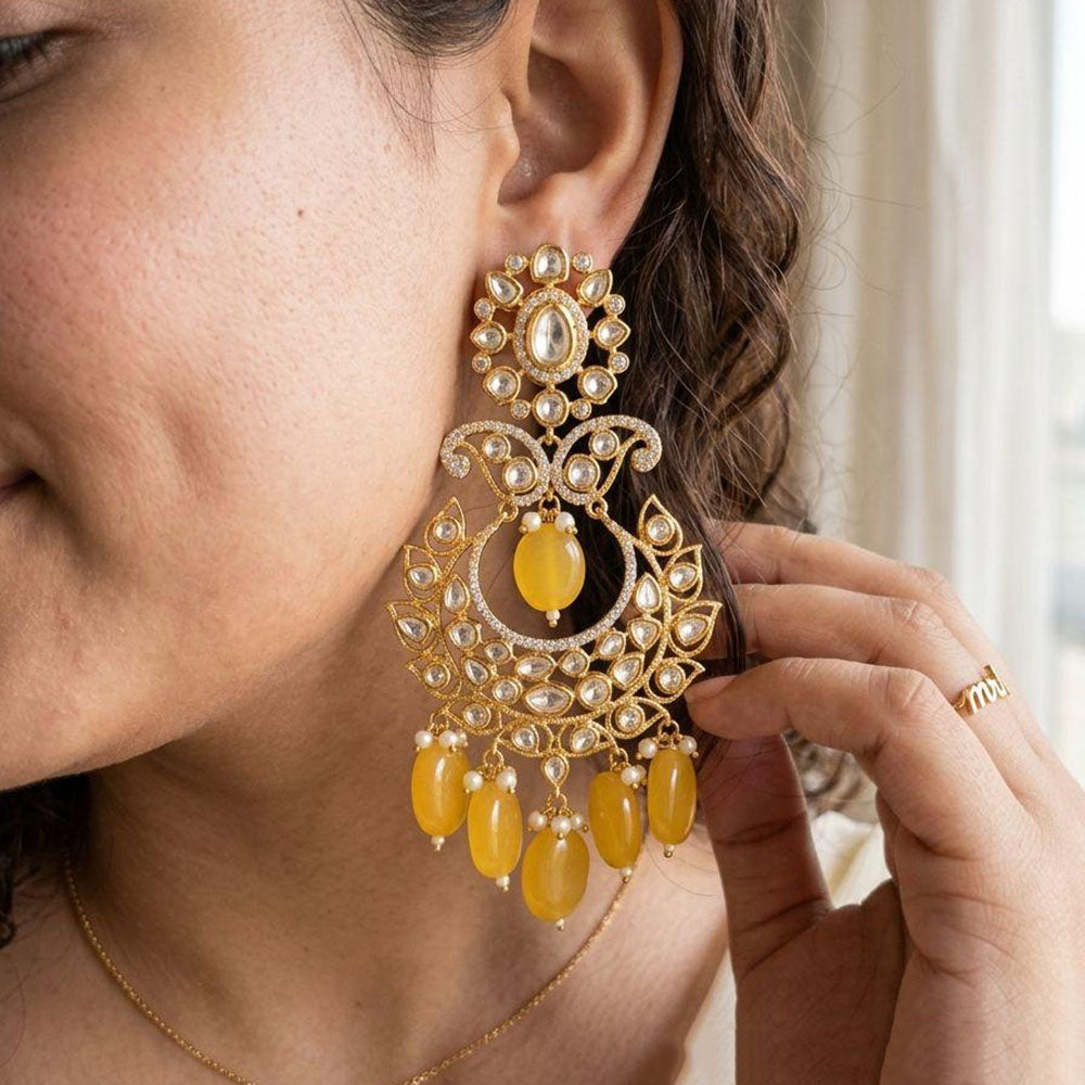 Jewel Addiction Elegant Kundan Stone Pearl And Beads Designer Dangler Earrings