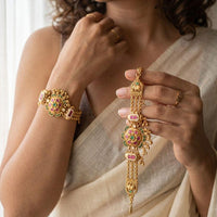Jewel Addiction Heritage Style Pota Stone And Pearl Adjustable Bracelet