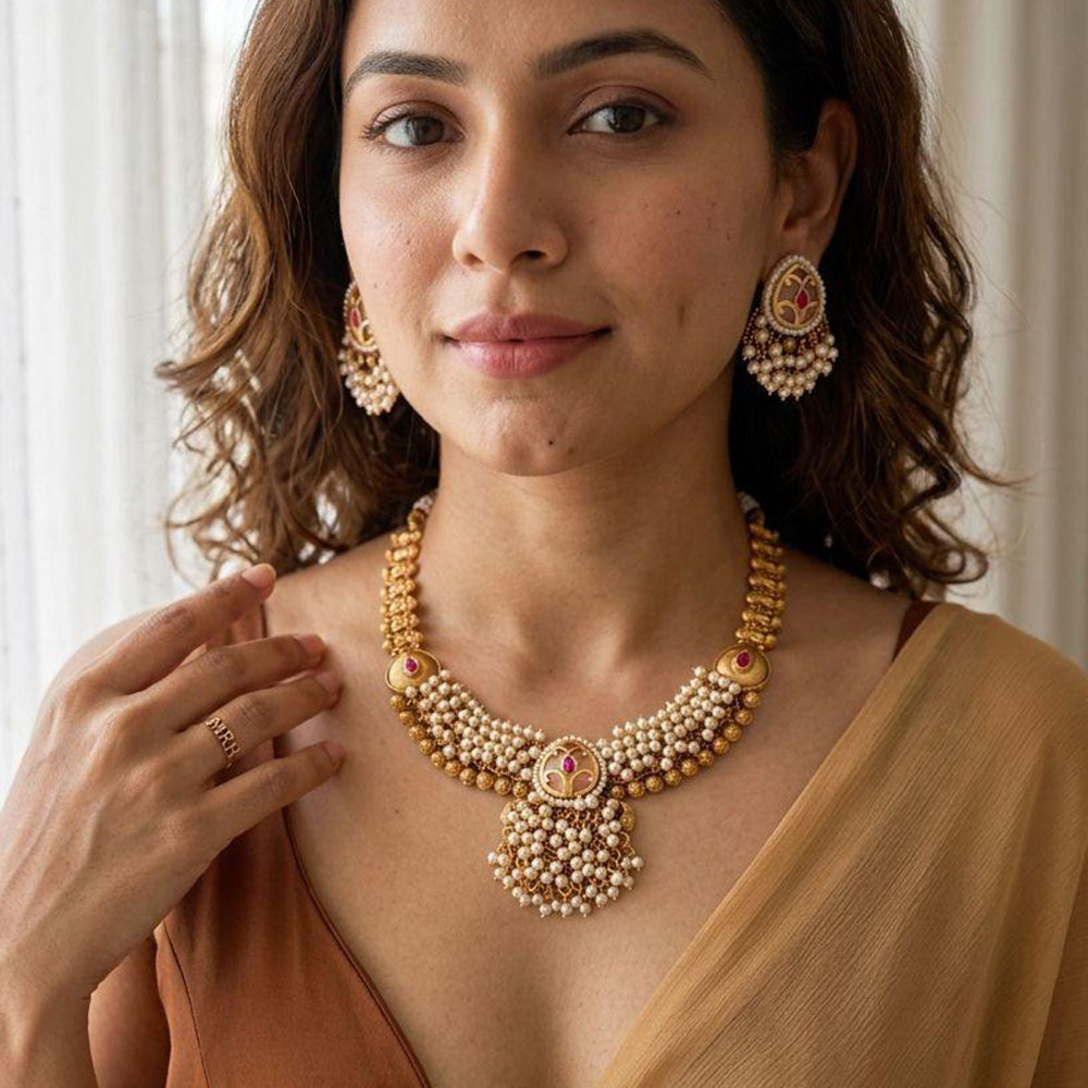 Jewel Addiction Elegance Pota Stone And Pearl Necklace Set