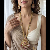 Jewel Addiction Premium Pota Stone And Pearl Long Necklace Set