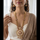 Jewel Addiction Premium Pota Stone And Pearl Meenakari Long Necklace Set
