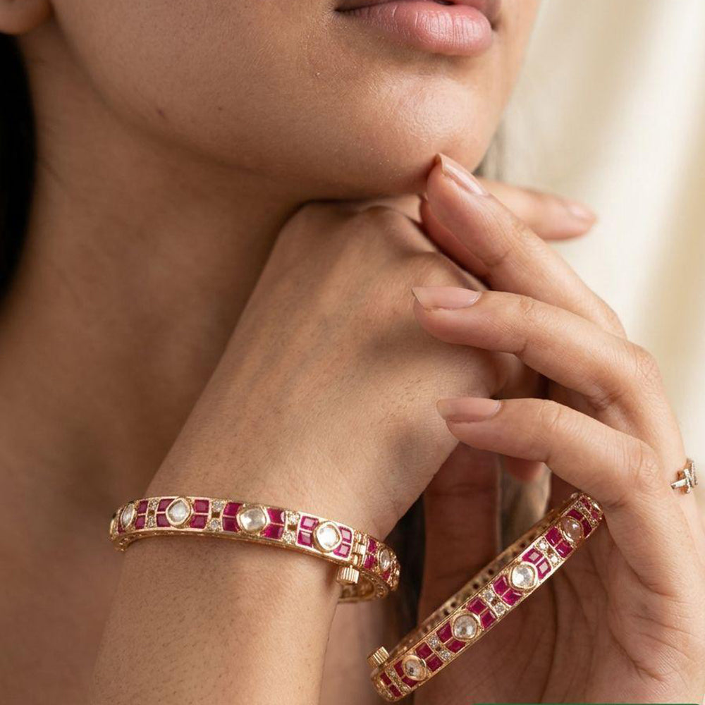 Jewel Addiction Designer Polki Kundan Stone Openable Bangle Set