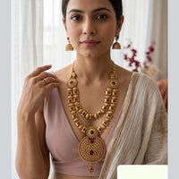 Jewel Addiction Ethnic Pota Stone Long Necklace Set