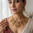 Jewel Addiction Ethnic Pota Stone And Pearl Necklace Set