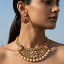 Jewel Addiction Ethnic Pota Stone And Pearl Long Necklace Set