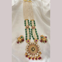 Jewel Addiction Ethnic Pota Stone And Pearl Long Necklace Set
