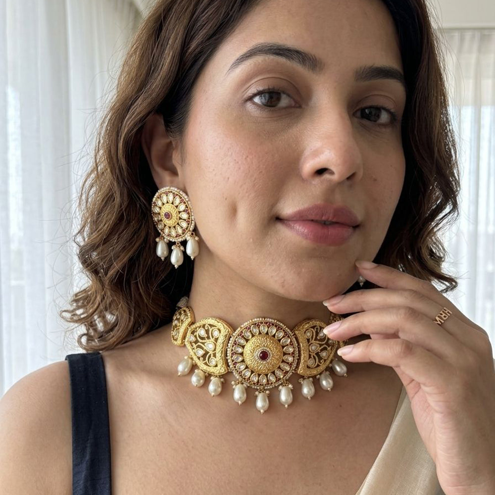 Jewel Addiction Polki Kundan Stone And Beads Choker Necklace Set