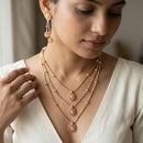 Jewel Addiction Ethnic Pota Stone And Pearl Triple Layer Necklace Set