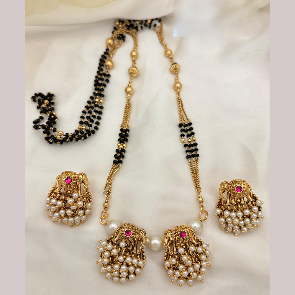 Jewel Addiction Pota Stone And Pearl Designer Elephant Motif Mangalsutra