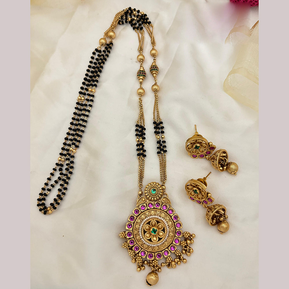 Jewel Addiction Pota Stone And Pearl Designer Black Beads Mangalsutra