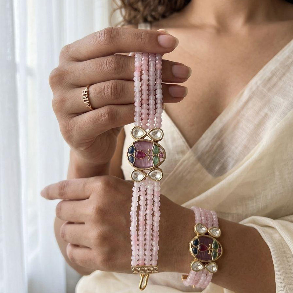 Jewel Addiction Polki Kundan Stone And Pearl Designer Openable Bracelet