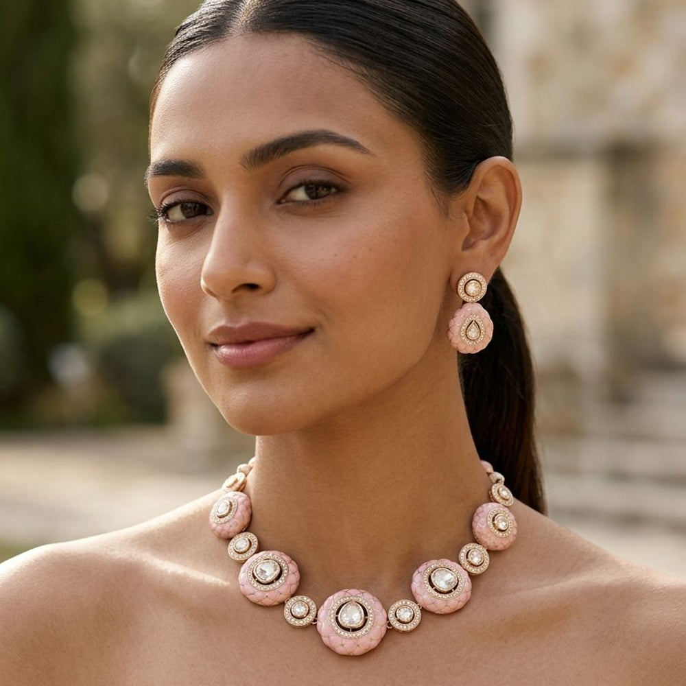 Jewel Addiction Classic Polki Kundan Stone And Pearl Necklace Set