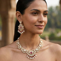 Jewel Addiction Classic Polki Kundan Stone And Pearl Necklace Set
