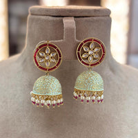 Jewel Addiction Ethnic Polki Kundan Stone And Pearl Meenakari Jhumki Earrings