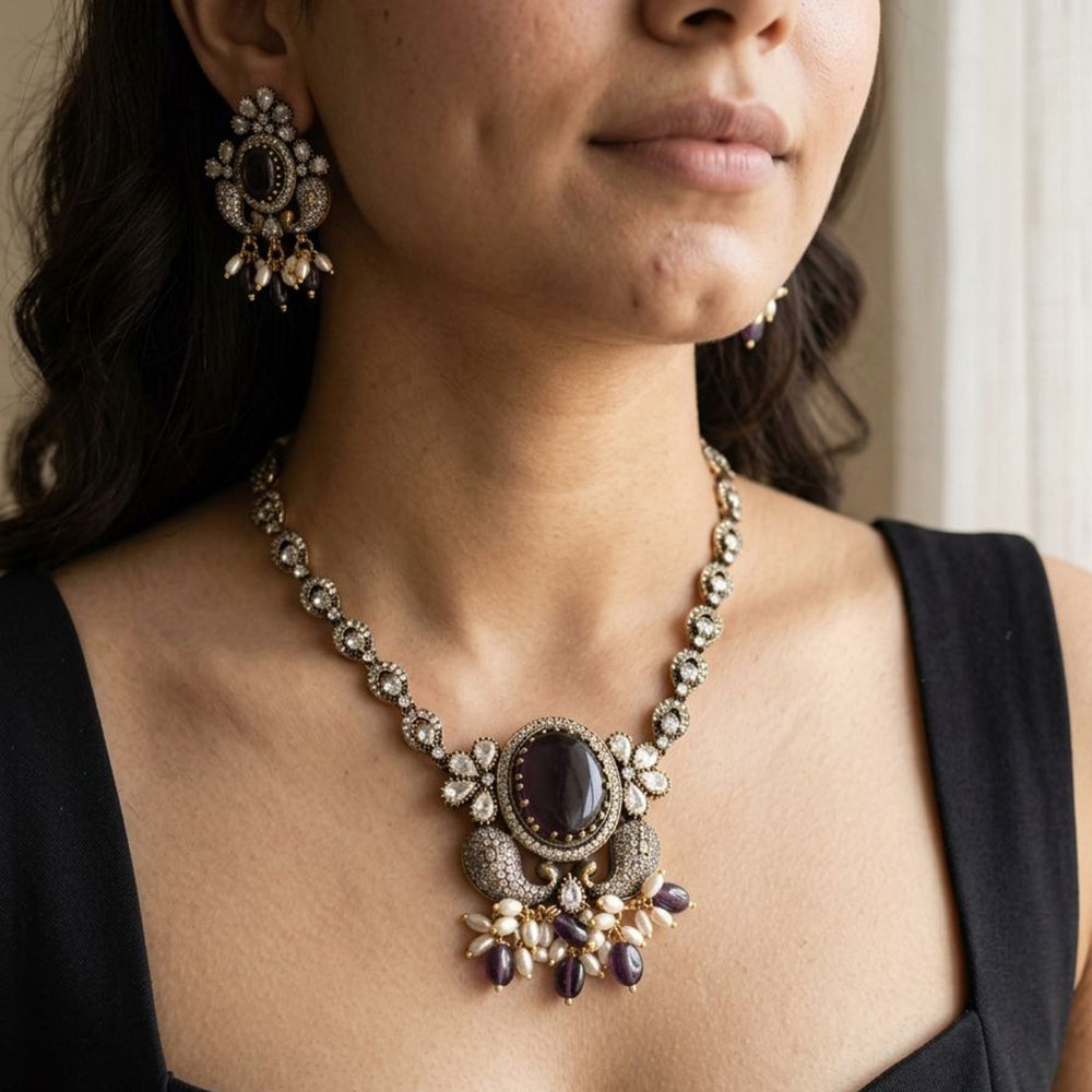 Jewel Addiction Classic Polki Kundan Stone Necklace Set