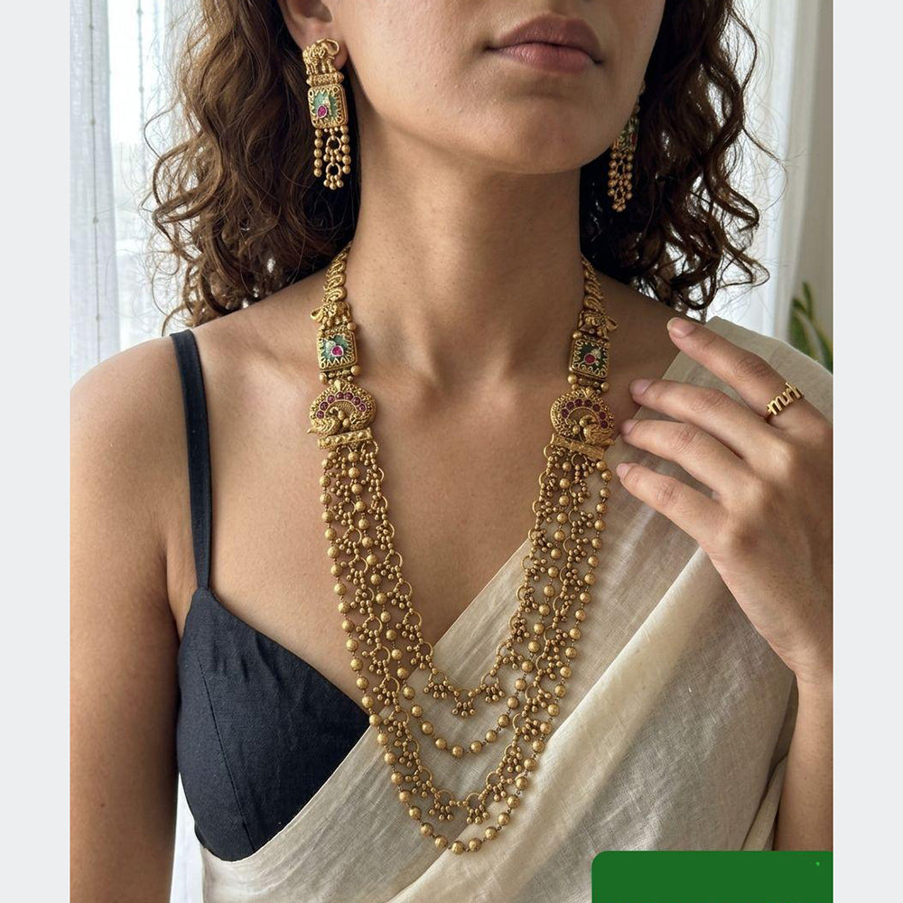 Jewel Addiction Ethnic Pota Stone And Pearl Long Necklace Set