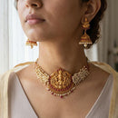 Jewel Addiction Traditional Pota Stone Temple And Pearl Choker Necklace Set