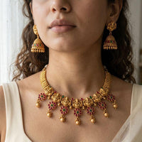 Jewel Addiction Traditional Pota Stone Temple And Pearl Choker Necklace Set