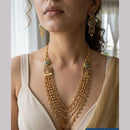 Jewel Addiction Ethnic Pota Stone And Pearl Long Necklace Set
