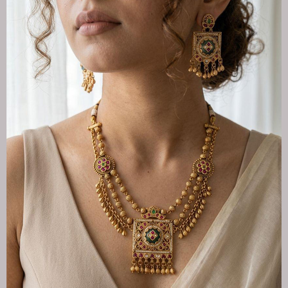 Jewel Addiction Ethnic Pota Stone And Pearl Necklace Set
