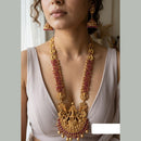 Jewel Addiction Ethnic Pota Stone And Pearl Temple Long Necklace Set