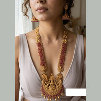Jewel Addiction Ethnic Pota Stone And Pearl Temple Long Necklace Set