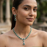 Jewel Addiction Rhodium Plated Classic American Diamond Necklace Set