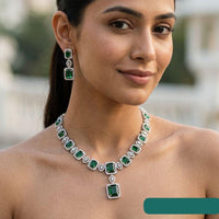 Jewel Addiction Rhodium Plated Classic American Diamond Necklace Set