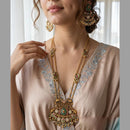 Jewel Addiction Premium Pota Stone And Pearl Long Necklace Set