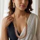 Jewel Addiction Traditional Pota Stone And Pearl Long Necklace Set