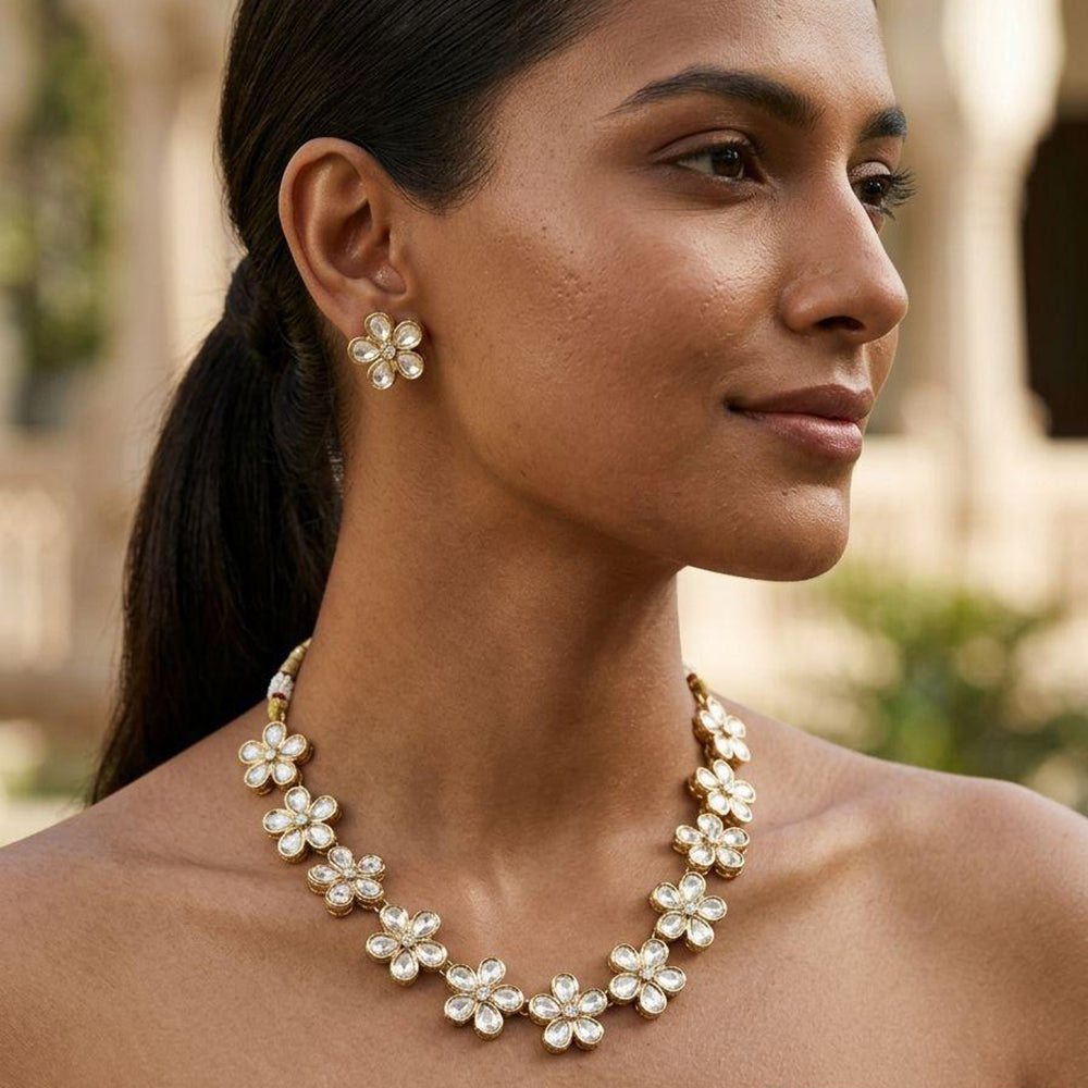 Jewel Addiction Classic Polki Kundan Stone Necklace Set