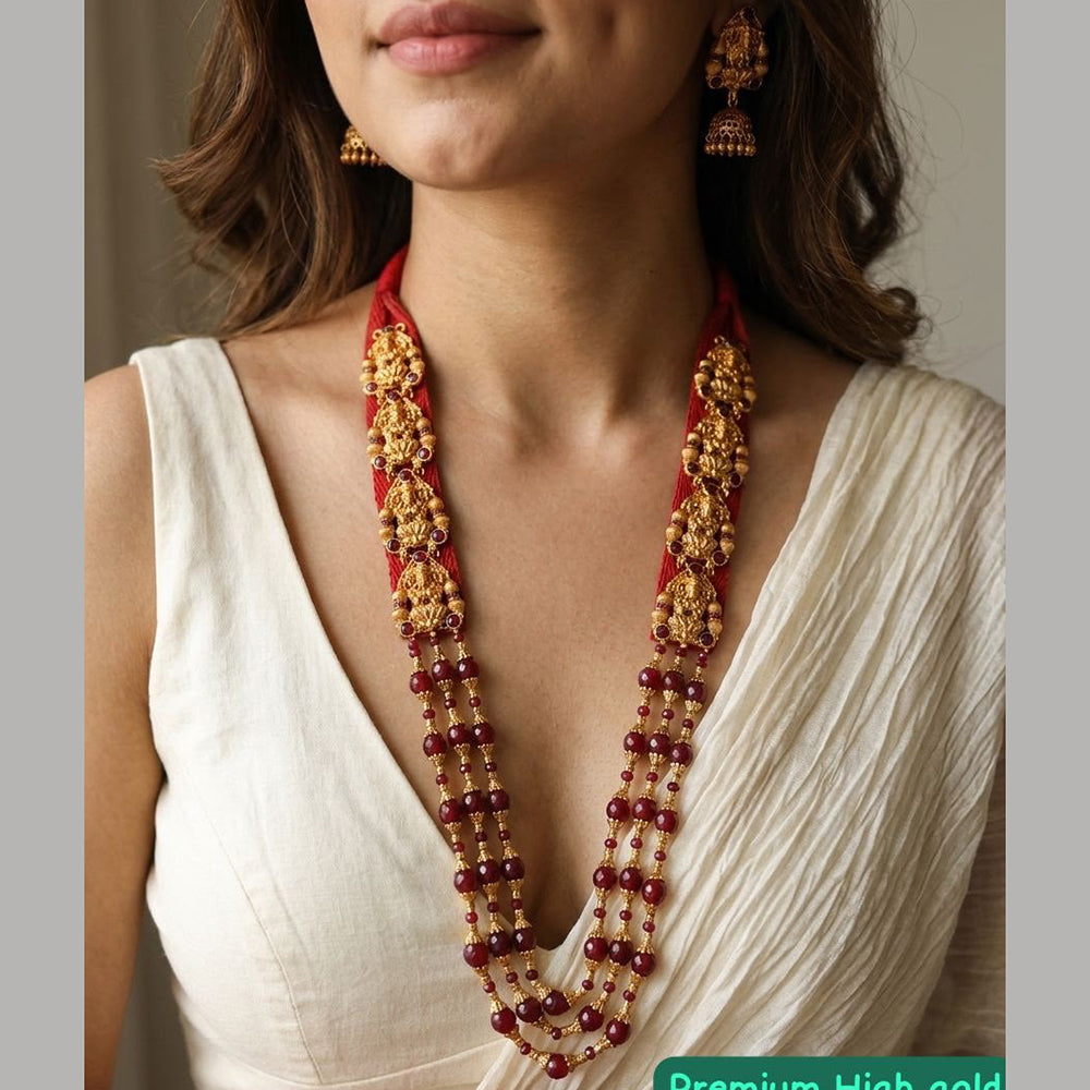 Jewel Addiction Festive Pota Stone And Beads Long Temple Necklace Jewellery Set