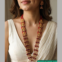 Jewel Addiction Festive Pota Stone And Beads Long Temple Necklace Jewellery Set