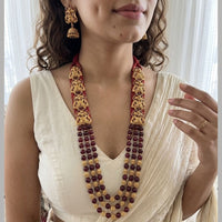 Jewel Addiction Festive Pota Stone And Beads Long Temple Necklace Jewellery Set