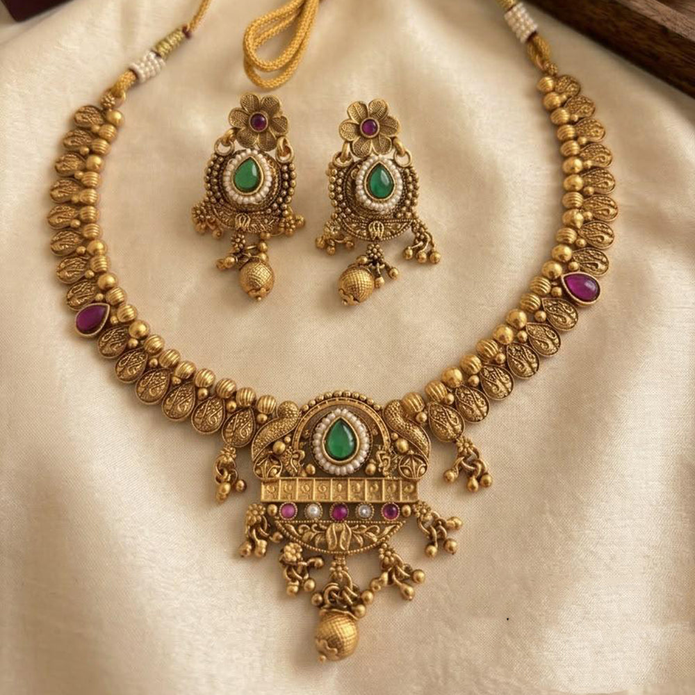 Jewel Addiction Traditional Pota Stone And Pearl Necklace Set