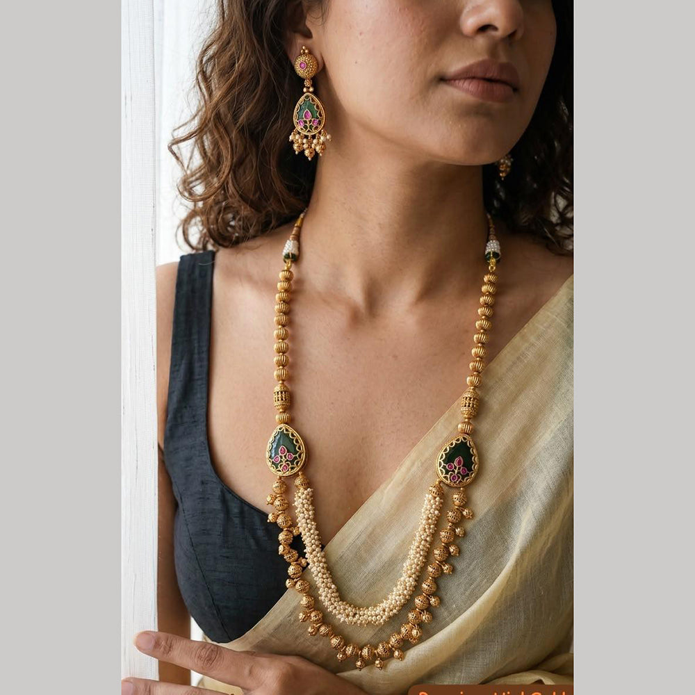 Jewel Addiction Designer Pota Stone And Beaded Long Necklace Set for Women