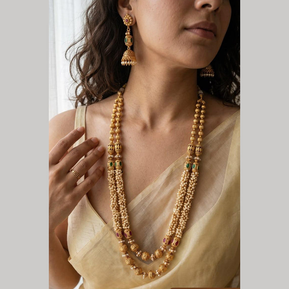 Jewel Addiction Designer Pota Stone And Beaded Long Necklace Set for Women
