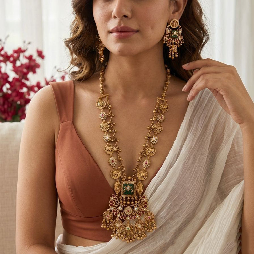 Jewel Addiction Designer Pota Stone And Beaded Long Necklace Set for Women