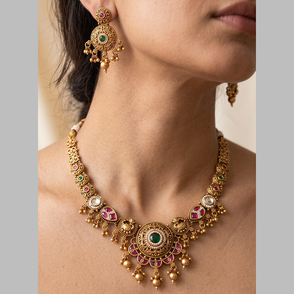 Jewel Addiction Gold Plated Traditional Pota Stone Necklace Set