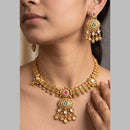 Jewel Addiction Gold Plated Traditional Pota Kundan Stone Necklace Set