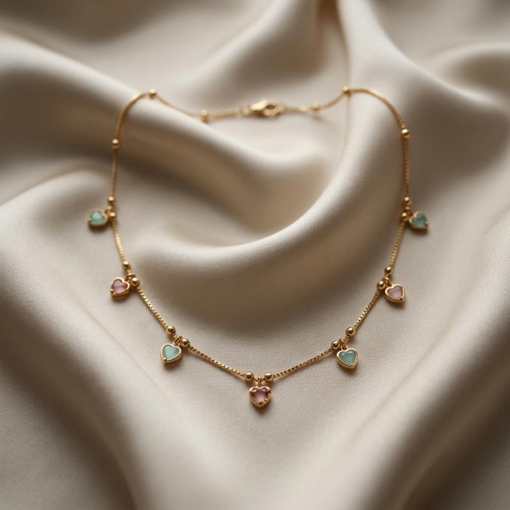 Urthn  Minimal Gold Chain Necklace with Crystal Drop Charms (Set of 3)