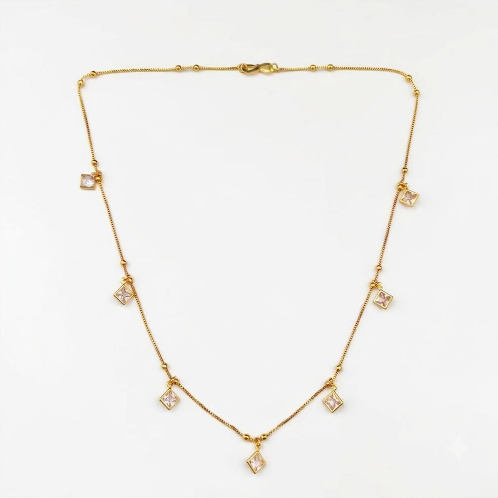 Urthn  Minimal Gold Chain Necklace with Crystal Drop Charms (Set of 3)