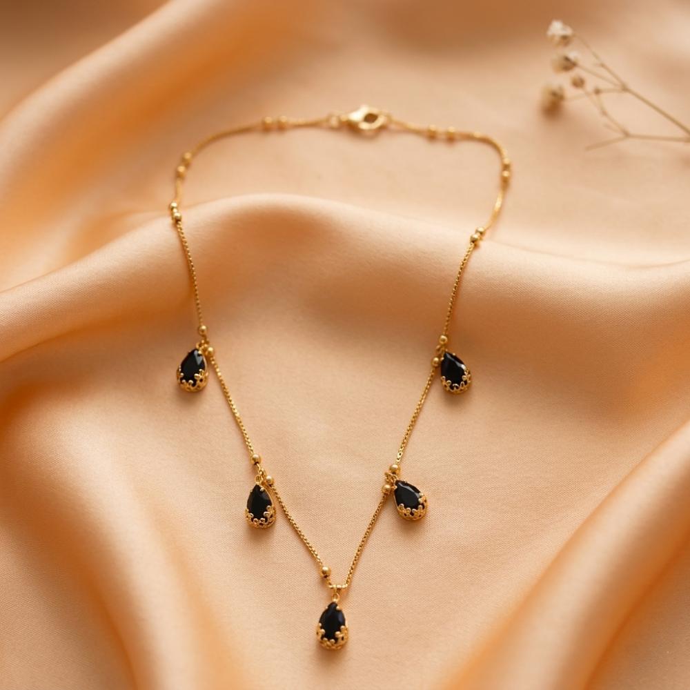 Urthn  Minimal Gold Chain Necklace with Crystal Drop Charms (Set of 3)