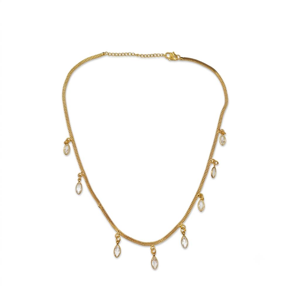 Urthn  Minimal Gold Chain Necklace with Crystal Drop Charms (Set of 3)
