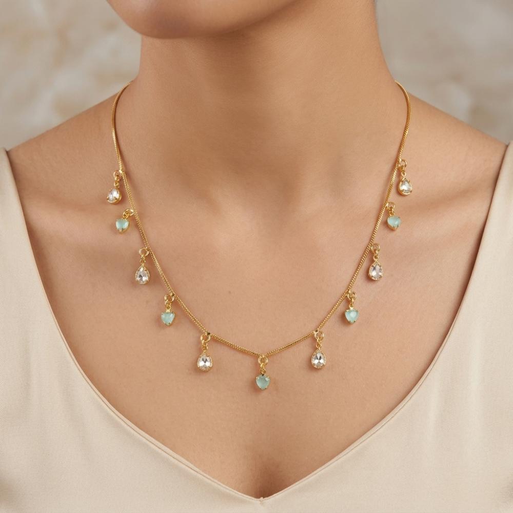 Urthn  Minimal Gold Chain Necklace with Crystal Drop Charms (Set of 3)